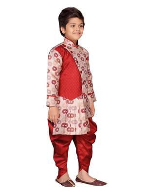 Maroon printed silk boys-sherwani 4
