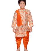 Orange printed silk boys-sherwani