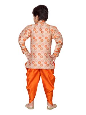 Orange printed silk boys-sherwani 3
