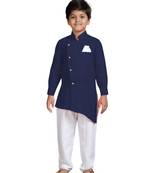 Blue plain cotton silk boys-kurta-pyjama
