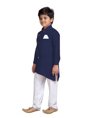 Blue plain cotton silk boys-kurta-pyjama 2