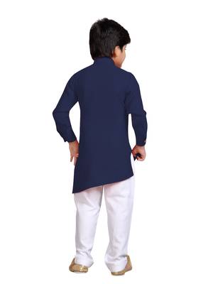 Blue plain cotton silk boys-kurta-pyjama 3