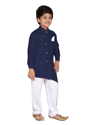 Blue plain cotton silk boys-kurta-pyjama 4