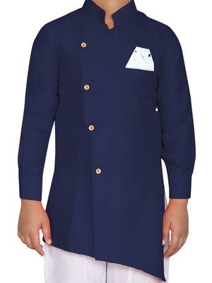 Blue plain cotton silk boys-kurta-pyjama 5