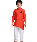Orange plain cotton silk boys-kurta-pyjama