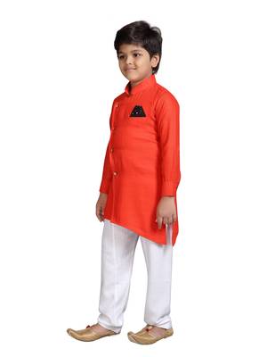 Orange plain cotton silk boys-kurta-pyjama 2