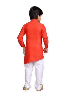Orange plain cotton silk boys-kurta-pyjama 3