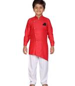 Red plain cotton silk boys-kurta-pyjama