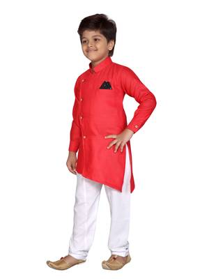 Red plain cotton silk boys-kurta-pyjama 2