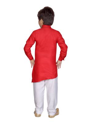 Red plain cotton silk boys-kurta-pyjama 3