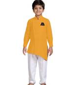 Yellow plain cotton silk boys-kurta-pyjama