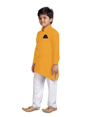Yellow plain cotton silk boys-kurta-pyjama 2