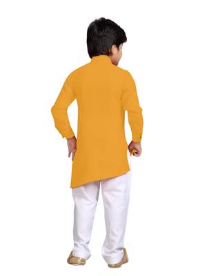 Yellow plain cotton silk boys-kurta-pyjama 3