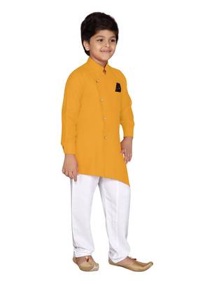 Yellow plain cotton silk boys-kurta-pyjama 4