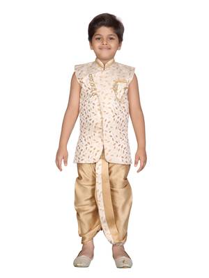 Beige printed jaquard boys-kurta-pyjama 1