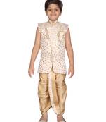 Beige printed jaquard boys-kurta-pyjama