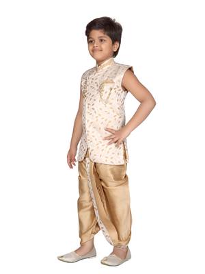 Beige printed jaquard boys-kurta-pyjama 2