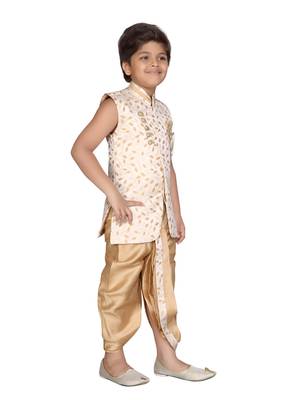 Beige printed jaquard boys-kurta-pyjama 4