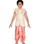Pink printed jaquard boys-kurta-pyjama