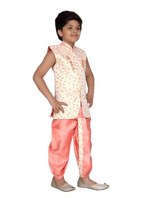 Pink printed jaquard boys-kurta-pyjama 4