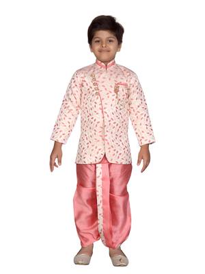 Pink printed jaquard boys-sherwani 1