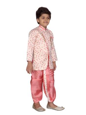 Pink printed jaquard boys-sherwani 4