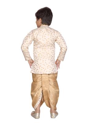 Beige printed jaquard boys-sherwani 3