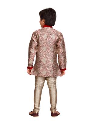 Maroon printed silk blend boys-sherwani 3