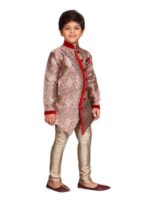Maroon printed silk blend boys-sherwani 4