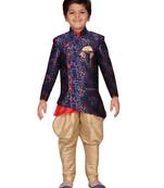Blue printed jacquard boys-sherwani