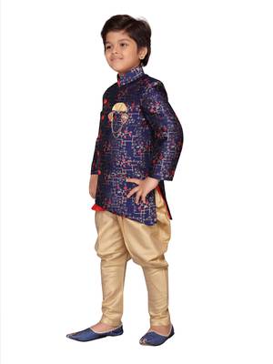Blue printed jacquard boys-sherwani 2