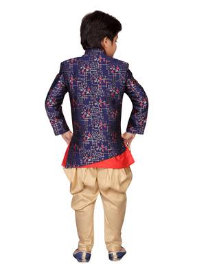Blue printed jacquard boys-sherwani 3