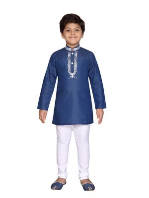 Blue embroidered cotton boys-kurta-pyjama 1