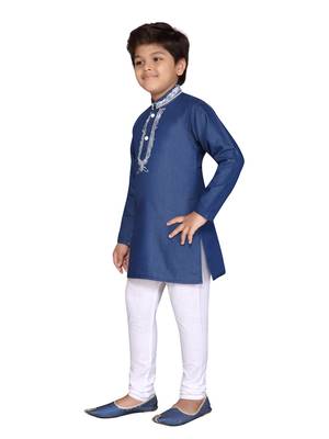 Blue embroidered cotton boys-kurta-pyjama 2