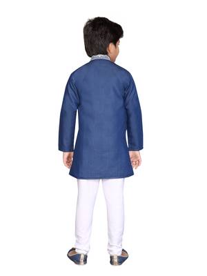 Blue embroidered cotton boys-kurta-pyjama 3