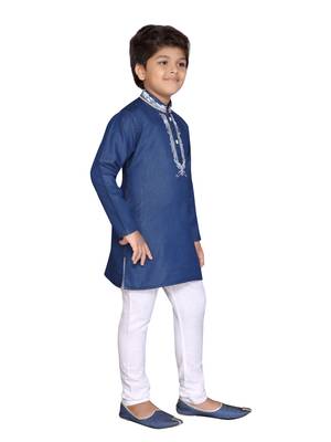 Blue embroidered cotton boys-kurta-pyjama 5