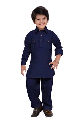 Blue plain cotton boys-kurta-pyjama 1