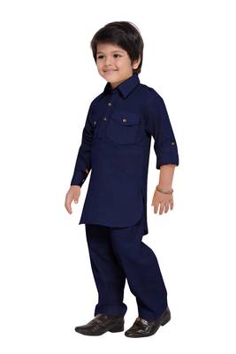 Blue plain cotton boys-kurta-pyjama 2