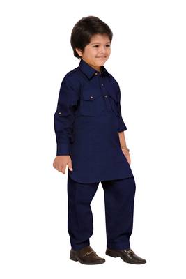 Blue plain cotton boys-kurta-pyjama 4