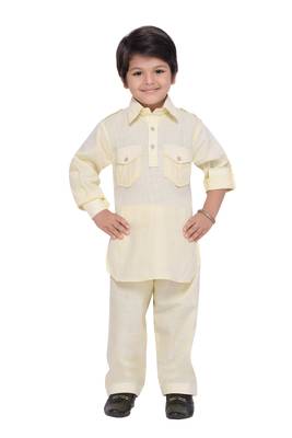 Beige plain cotton boys-kurta-pyjama 1
