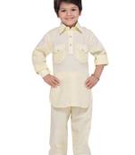 Beige plain cotton boys-kurta-pyjama