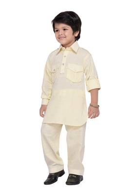 Beige plain cotton boys-kurta-pyjama 2