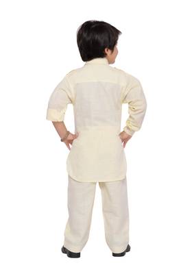 Beige plain cotton boys-kurta-pyjama 3
