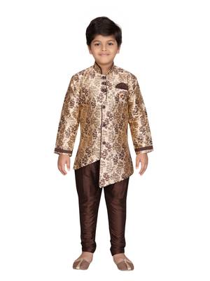 Brown printed jaquard boys-sherwani 1