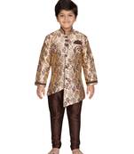 Brown printed jaquard boys-sherwani