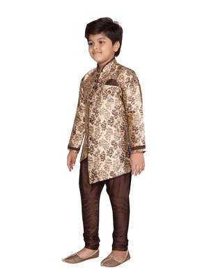 Brown printed jaquard boys-sherwani 2