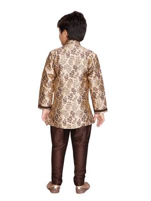 Brown printed jaquard boys-sherwani 3
