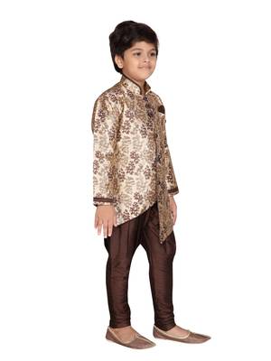 Brown printed jaquard boys-sherwani 4
