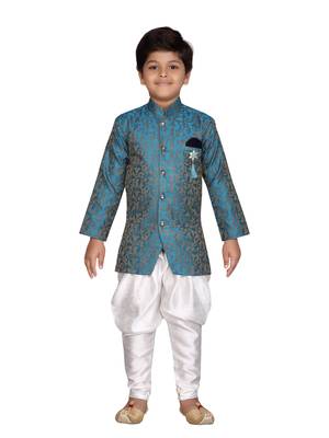 Green printed jaquard boys-sherwani 1