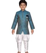 Green printed jaquard boys-sherwani